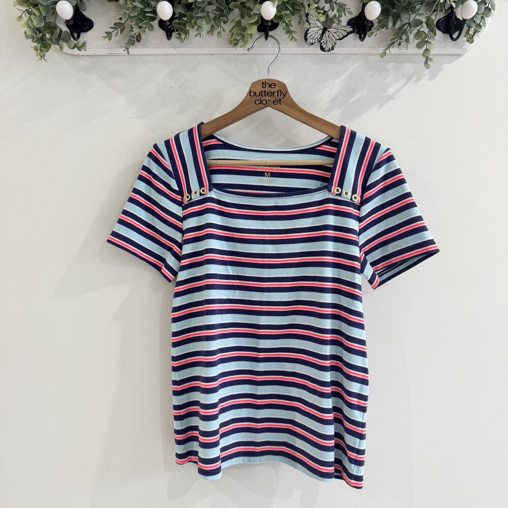 Lilly Pulitzer Beaty Striped Shirt Feb 2025 Square Neck Cp medium